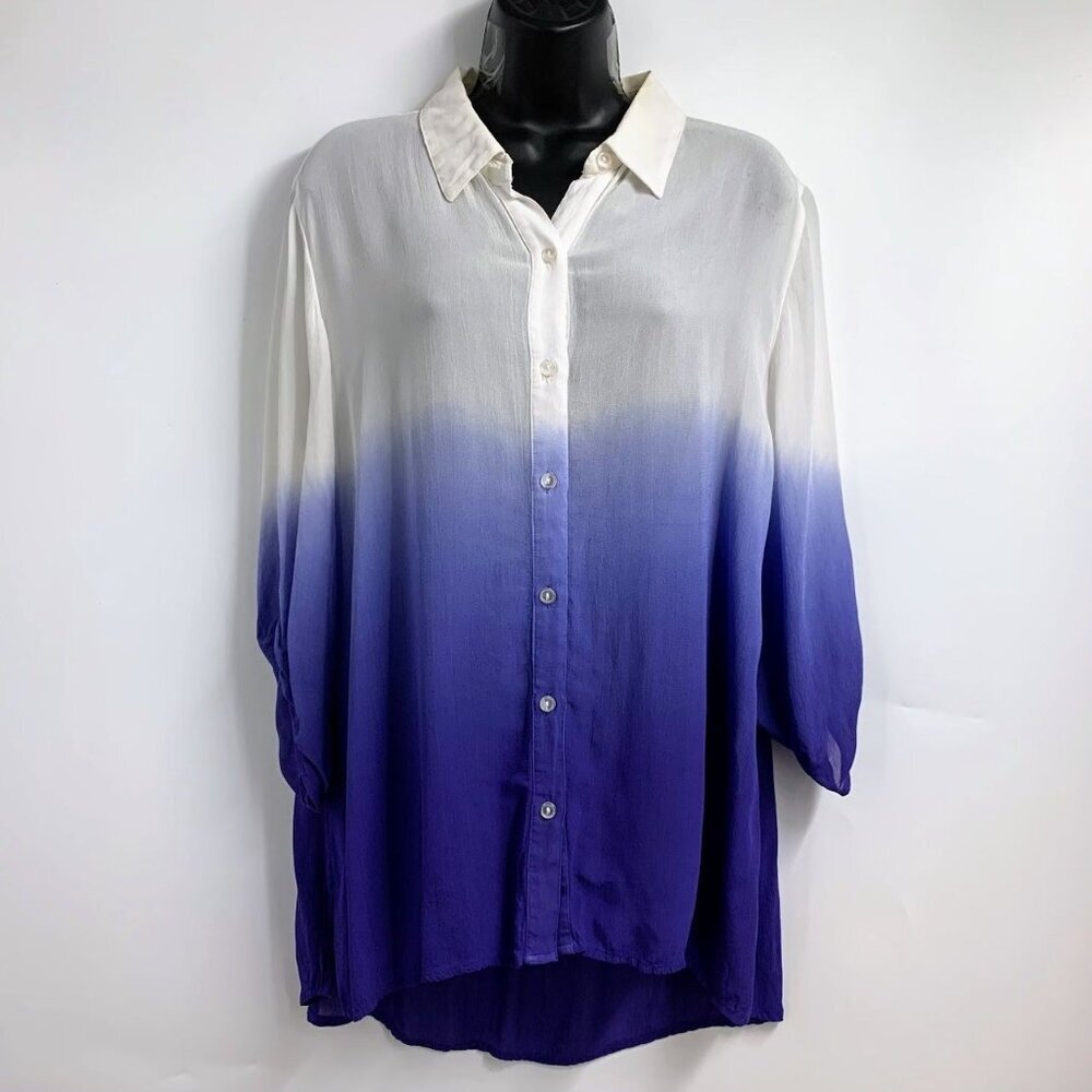 Chico's Women's Ombre Viscose Button Up Long Sleeve Casual Shirt‎ Size 1X